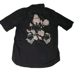 VTG Rocawear Mens XL Embroidered Sequins SpellOut Black Button Shirt Rap HipHop